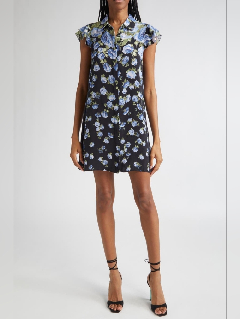 NWT Alice + Olivia Jem Floral Ruffle Sleeve Mini Shirtdress